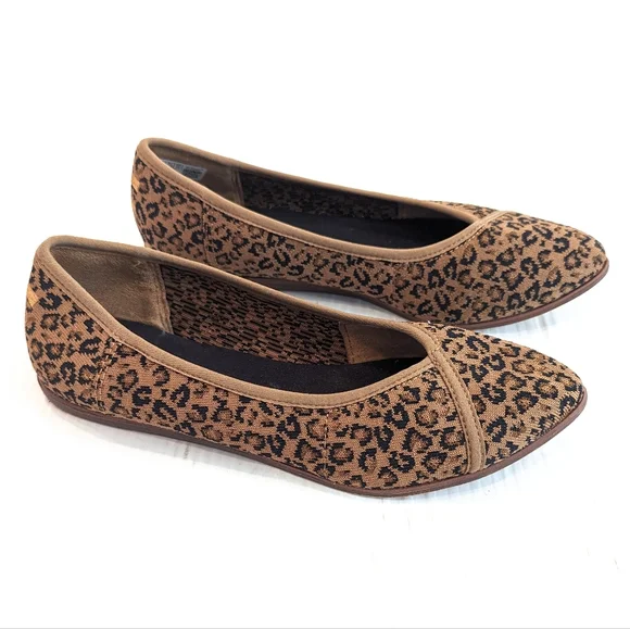 TOMS Katie Knit Ballet Flats Brown Leopard Shoes